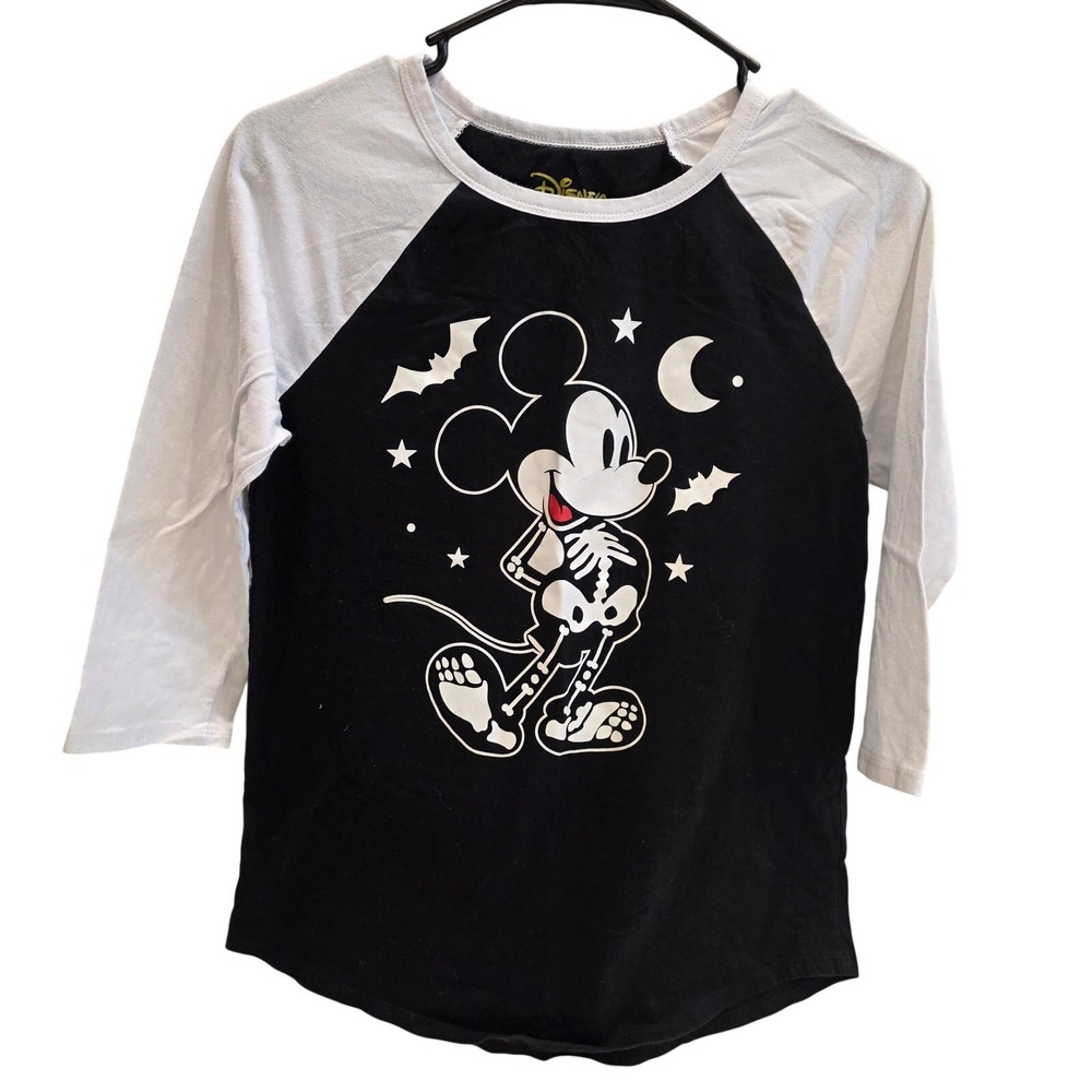 Disney glow in the dark‎ Mickey Mouse skeleton raglan baseball shirt sz L